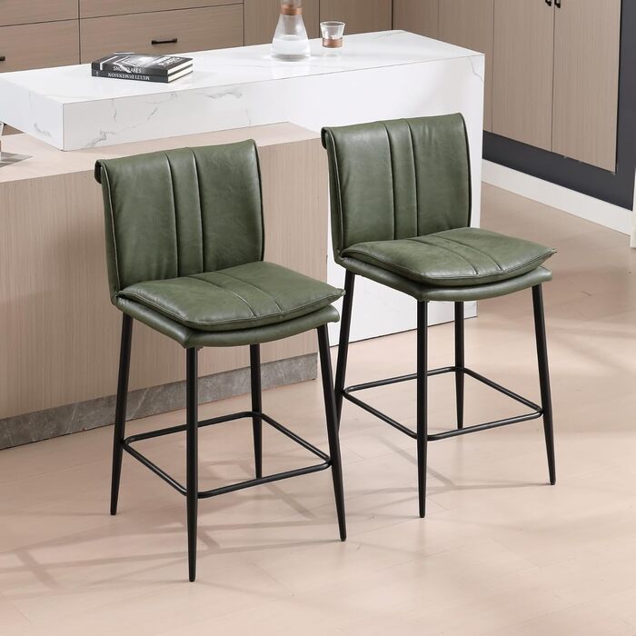 Набір з 2 барних стільців Chairus, зелені, з PU шкірою, для кухні та вітальні
