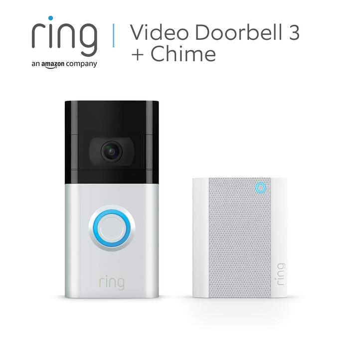 Відеодзвінок Ring Video Doorbell 3 з акумулятором + Chime | Відеодзвінок з камерою, HD-відео, Wi-Fi, детекція руху, нічне бачення, акумулятор, що швидко замінюється | Система відеоспостереження для вашої вхідних дверей