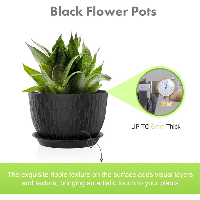 Великі горщики для квітів 3 шт. (12+10+9 дюймів), 30.5x25.4x25.4x22.9 см, для дому та саду, чорного кольору, з дренажними отворами