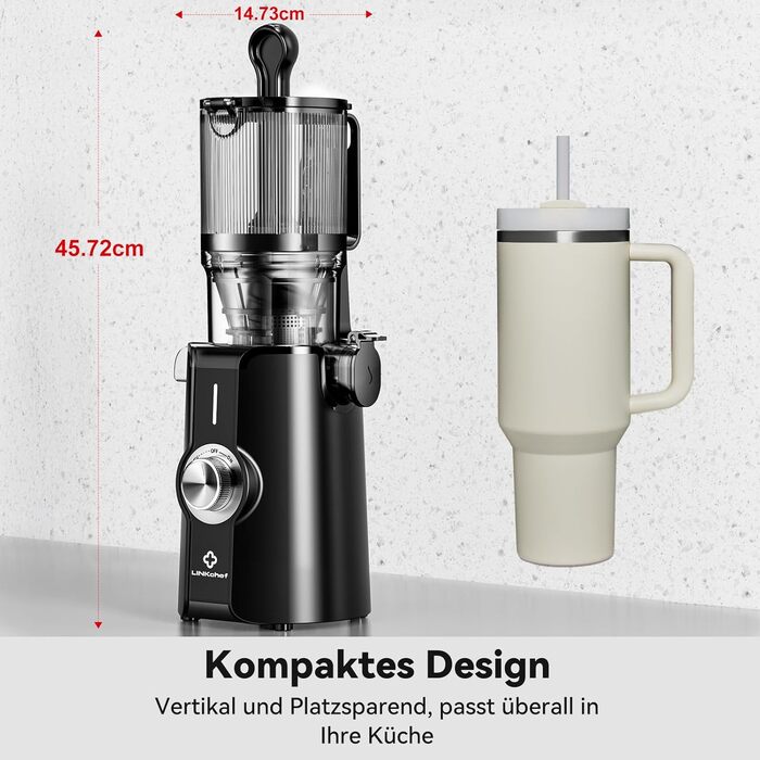 LINKChef Slow Juicer: Холодне віджимання овочів та фруктів, 115 мм, чорний, BPA Free