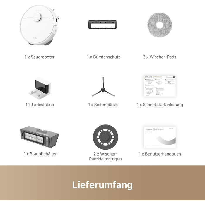 Робот-пилосос Dreame L10s Pro Gen3: потужність 13000 Pa, DuoBrush для шерсті тварин, унікальна система очищення кутів, автоматичне самоочищення, уникнення перешкод LDS-навігацією з лазером, суха та волога прибирання, для твердих підлог та килимів, акумуля