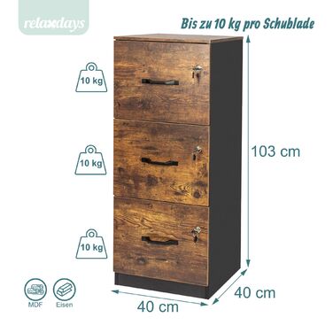 Шафа для документів Relaxdays з 3 відділеннями, з замком