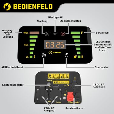Генератор Champion 8200i-E-DF-EU: бензин/газ, 2000 Вт, інверторний, LED-дисплей, тихий, Dual Fuel