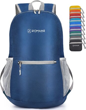 Надлегкий складаний рюкзак ZOMAKE об'ємом 20 л, невеликі рюкзаки, водонепроникний похідний рюкзак, що упаковується рюкзак для жінок і чоловіків, походи на відкритому повітрі (темно-синій)
