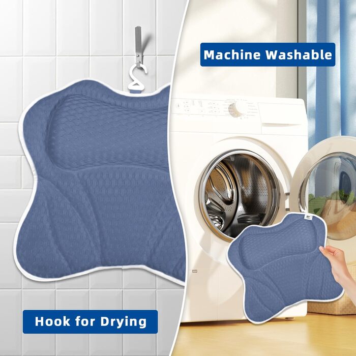 Підголовник для ванни з підтримкою шиї та спини, з 6 антиковзкими присосками, сітка 4D, білий (блакитний)