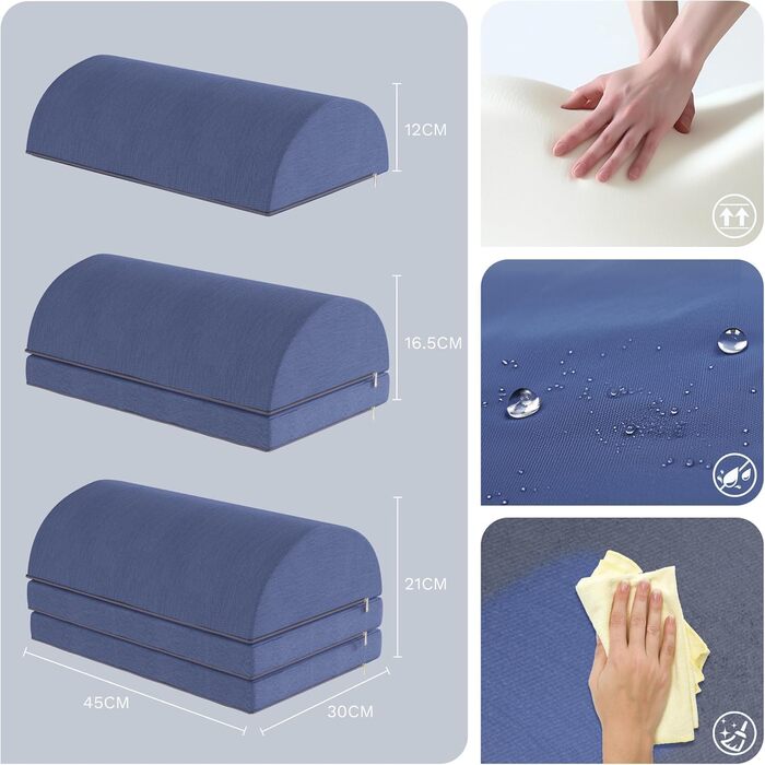 Підставка для ніг під стіл, ергономічна, регульована, знімний чохол, темно-синя