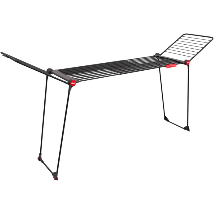 Сушарка для білизни Vileda Infinity Flex Ultimate Black Edition з розсувним телескопічним каркасом, XXL-стійками, чорного кольору. Складається та поставляється у зібраному вигляді. Ідеальна для великої кількості білизни. Екологічна упаковка.