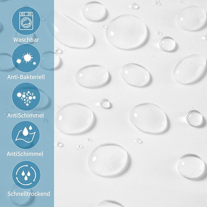 Штора для душу, що миється, антибактеріальна, водовідштовхувальна, штора для ванни, поліефірний текстиль, 12 кілець для душу (біла, 180х180см)