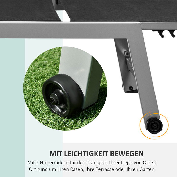 Шезлонг для відпочинку, садовий шезлонг, регульована спинка (5 положень), алюмінієвий каркас, чорний колір, розміри 202 x 65 x 43 см