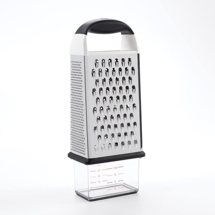 OXO Good Grips Квадратна тертка з контейнером для збору з нержавіючої сталі з травленням – для овочів та іншого, Срібна/Чорна