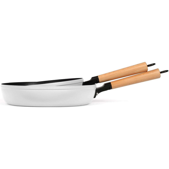 Набір сковорідок індукційний 24 см і 28 см-Набір сковорідок з покриттям з 2 предметів-Біла сковорода з дерев'яною ручкою індукційного дизайну