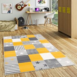 Килимок дитячий та молодіжний Пергам Samba Yellow Grey Stars в клітинку, 5 розмірів, 80x150 см