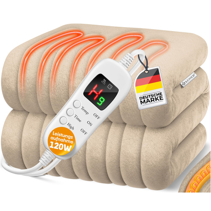 Електрична грілка KESSER® з плюшу 160x120 см, антрацит, з таймером, 7 температурних режимів, пральна до 40°C, цифровий дисплей, сертифікат TÜV SÜD GS