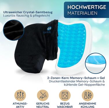 Ортопедична подушка для сидіння SIMPUREA® 'Коала' - з антиковзким велюровим покриттям - ідеальна для офісу, авто та дому - сприяє здоровій поставі та комфорту, знімає навантаження з куприка - середній розмір (60-120 кг) Чорний