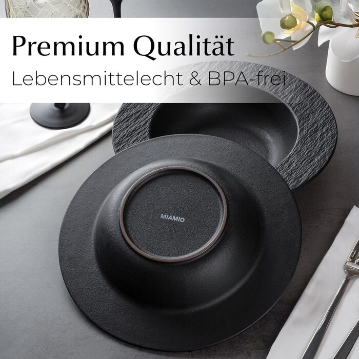 MIAMIO Набір посуду Oasis (20 предметів) - Сучасний чорний керамічний посуд для 4 осіб (16 супових тарілок)