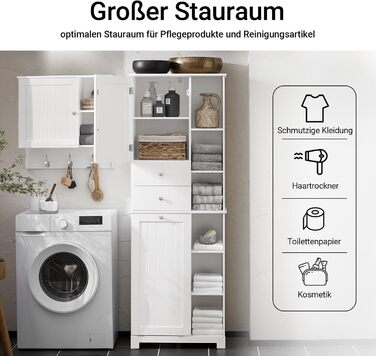 Шафа для ванної кімнати SoBuy з кошиком для білизни, вузька, висота 171 см, 6 полиць, 2 шухляди, білий колір, 60x37x171 см (BZR104-W)