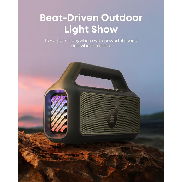 Soundcore Boom 2 - Портативна Bluetooth Колонка, 80W, Сабвуфер, LED, IPX7, 24h, USB-C, BT 5.3