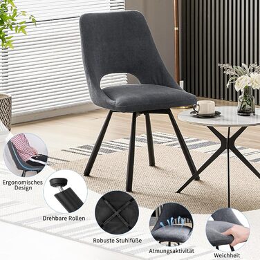 Крісла для обідньої зони, кухонні крісла, крісла для туалетного столика, сучасні м'які крісла для вітальні з металевими ніжками (6 шт., не обертаються, темно-сірий)