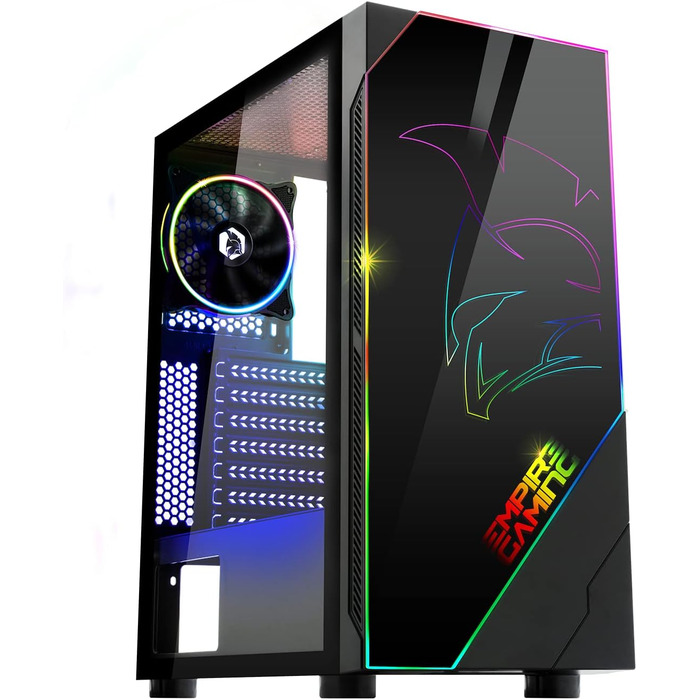 Корпус для ПК EMPIRE GAMING Spartan ARGB ATX із LED-підсвіткою, бічною скляною дверцятами та 120 мм RGB вентилятором