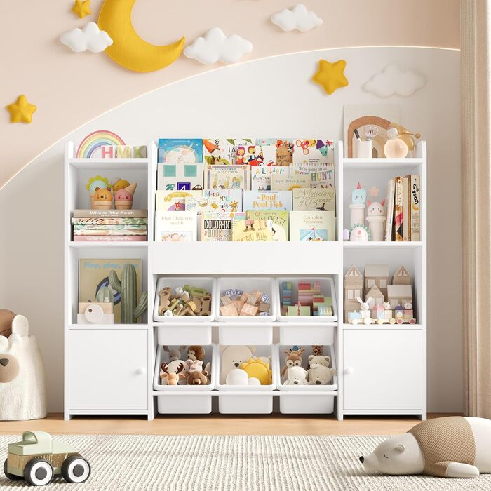 FOREHILL Дитяча полиця-стеллаж для іграшок та книг з 6 ящиками, 119 x 29,5 x 94 см, білий