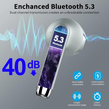 Навушники-вкладиші Drsaec Bluetooth 5.3, шумозаглушення ENC, 48 год басів, IP7, USB-C (сірий)