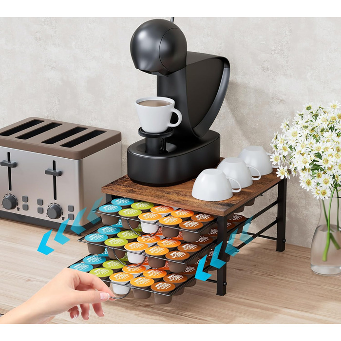 Тримач для капсул кави Dolce Gusto, металева висувна шафа для 90 капсул, з тихими направляючими та антиковзними ніжками