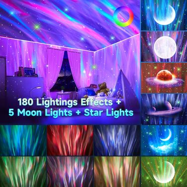 Проектор зоряного неба COOLNIGHT: нічник-проектор галактики та північного сяйва (Аврора) з 180 режимами світла, білим шумом та Bluetooth, чорний