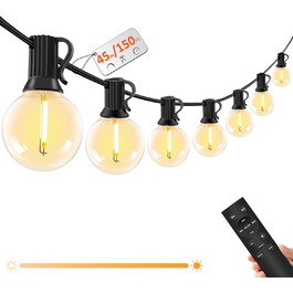 LED гірлянда для вулиці з пультом керування - 15м, 40W, G40, димування, 4 режими, таймер, вологостійка для саду, балкону, тераси, вечірки, кемпінгу, весілля