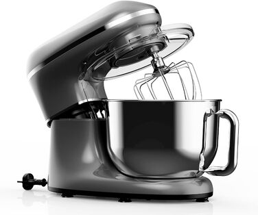 Кухонна машина 2000W з нержавіючої сталі, чаша 6.2 л, міксер з набором насадок (крюк, гак, вінчик, сплеск), колір антрацит