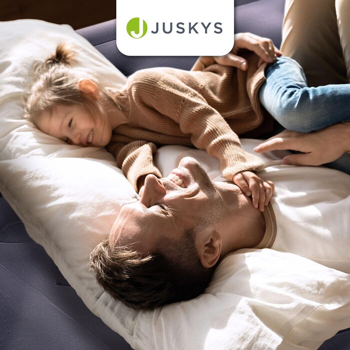 Надувний матрац Juskys 150x200 см з самонадуваємою системою - двомісний, для гостей та кемпінгу, водовідштовхувальний, блакитно-білий