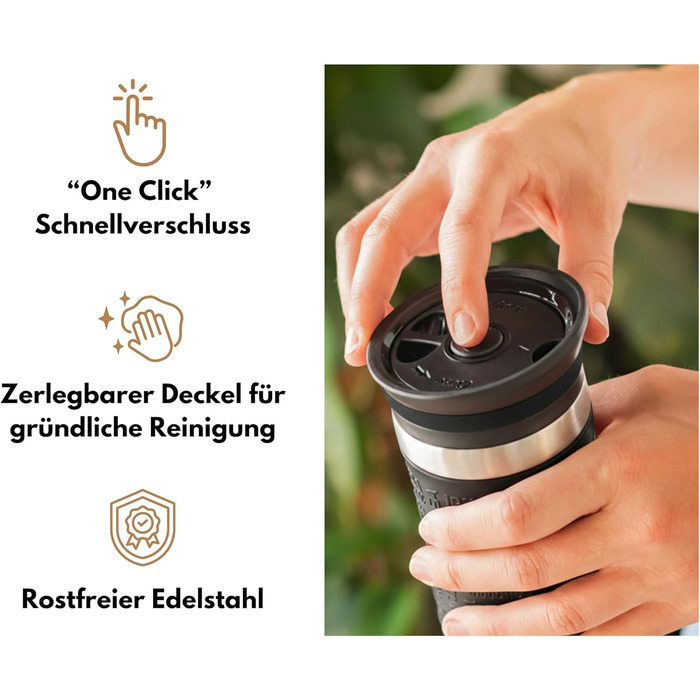 Термокружка Milu 450 мл, 370 мл з нержавіючої сталі, для кави 'to go', з подвійними стінками, не протікає, чорна