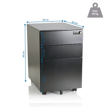 Контейнер на колесах COLOR OS I, метал, чорний колір з кодовим замком, hjh OFFICE