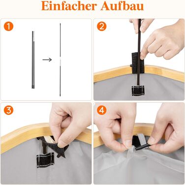 Кошик для білизни Lifewit з кришкою, вузький, складний, 75л, бамбук, сірий