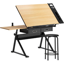 Регульований стіл для малювання та роботи, з хокером та ящиками. Ідеально для техніків, архітекторів та студентів мистецтв
