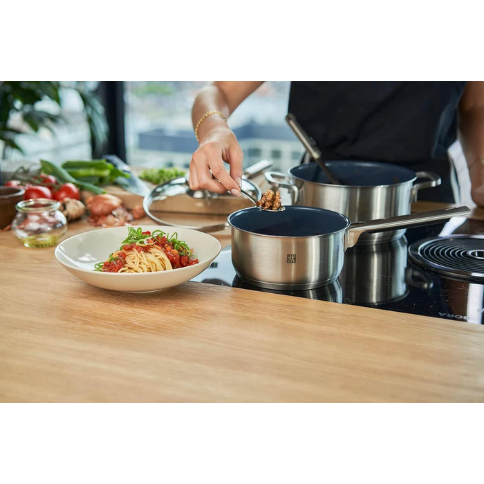 Набір каструль ZWILLING Quadro 5 предметів з нержавіючої сталі, без антипригарного покриття, 4 скляні кришки, підходить для індукційних плит