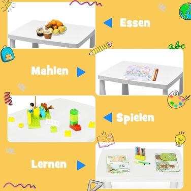 Дитячий столик та 2 стільці DREAMADE, набір меблів для навчання, їжі та ігор, пластик, білий колір, для дівчаток та хлопчиків