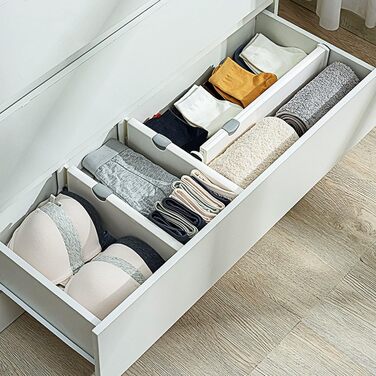 Органайзери для шухляд GBCHOOSE (4 шт.) - регульовані роздільники для шухляд 33-55 см, пластикові, 12,5 см, для кухні, комода, ванної кімнати, спальні (білі)