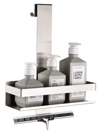 Настінна поличка для душу з нержавіючої сталі з гачками, H30BN-1DH, 1 відсік, з полірованим нікелем