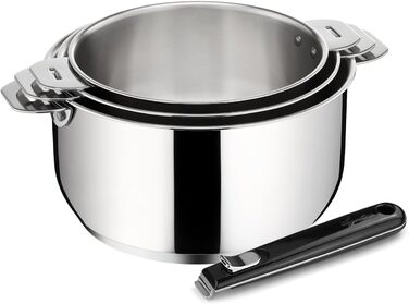 Набір каструль Lagostina Salvaspazio 4 шт. з нержавіючої сталі 18/10, знімний чорний ручка, Ø 16, 18, 20 см, для всіх типів плит, з трьохшаровим дном