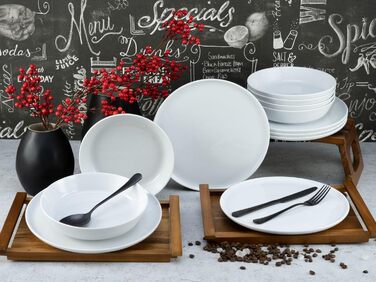 CreaTable Серія Chef Collection: 18-частинний набір посуду для 6 осіб, кавовий сервіз з порцеляни, придатний для миття в посудомийній машині та використання в мікрохвильовій печі, Made in Europe (12-частинний сервіз, білий)