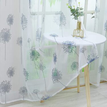 Прозора штора HongYa Voile зі стрічкою для завивки, візерунок кульбаби, 245x245 см