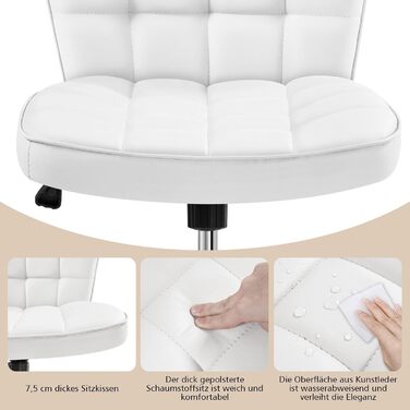 Крісло офісне Yaheetech без підлокітників, обертове, регульоване по висоті, на роликах, штучна шкіра, біле