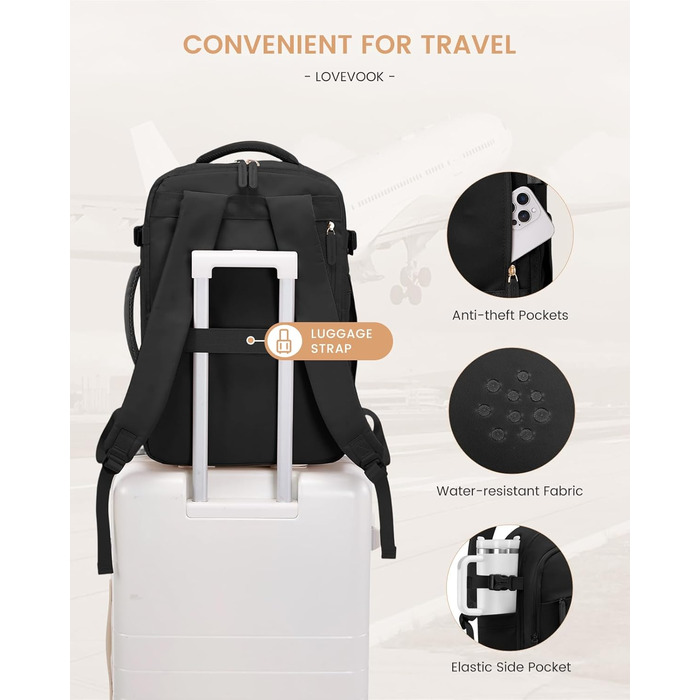 LOVEVOOK Рюкзак для ручної поклажі 40L, рюкзак для подорожей для жінок, великий, для літака з відділенням для мокрого та сухого, для ноутбука 17.3