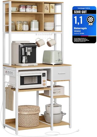 Стелаж кухонний VASAGLE з розетками, 40 x 100 x 180,4 см, 12 гачків, антрацит-чорний, KKS027B02