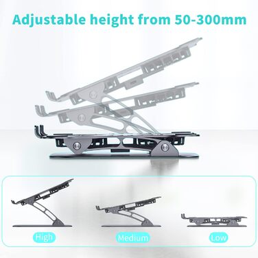 Підставка для ноутбука з RGB вентилятором, регульована висота, алюмінієвий сплав, 10-17'', сіра