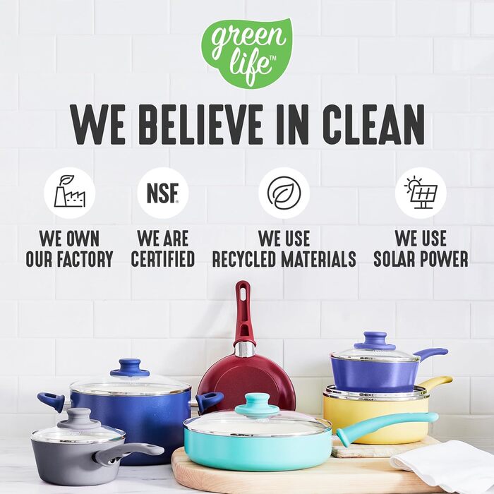 Набір кухонного посуду GreenLife Soft Grip 8 предметів, керамічне антипригарне покриття, чорний та кремовий, для приготування, тушкування, соусів, з кришками