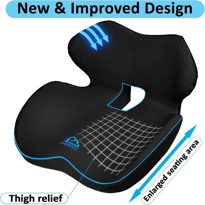 Подушка для сидіння PRIMART з Memory Foam для офісного, автомобільного, ігрового крісла, стільця для обідньої зони, для болю в попереку, куприку та для зняття тиску, підтримка попереку та спини