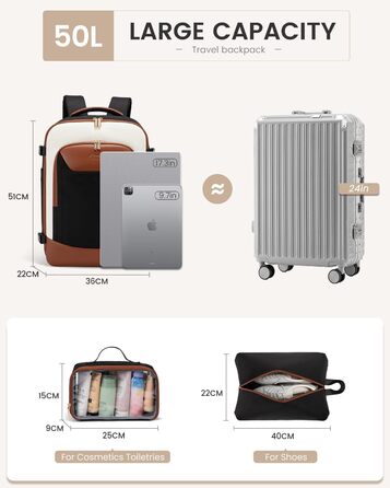 Чорний жіночий рюкзак OVEVOOK для подорожей та бізнесу, 40 л, з відділенням для ноутбука, водонепроникний, XL