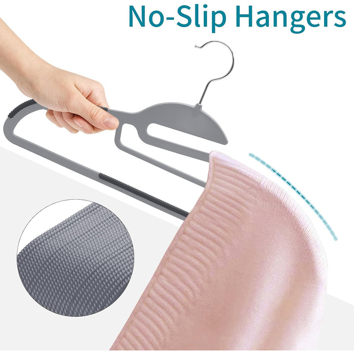 Плечики для одягу з пластику, 50 шт. з неслизьким покриттям, для сорочок та краваток, обертаються на 360°, сірий + сріблястий, APY0450G