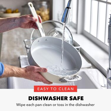 Набір кухонного посуду GreenPan x Bobby Flay 13 предметів: професійний алюміній, керамічне антипригарне покриття без PFAS та PFOA, індукційний, силіконовий ручка, сумісний з посудомийною машиною (4.5QT сковорода з кришкою, кремовий)